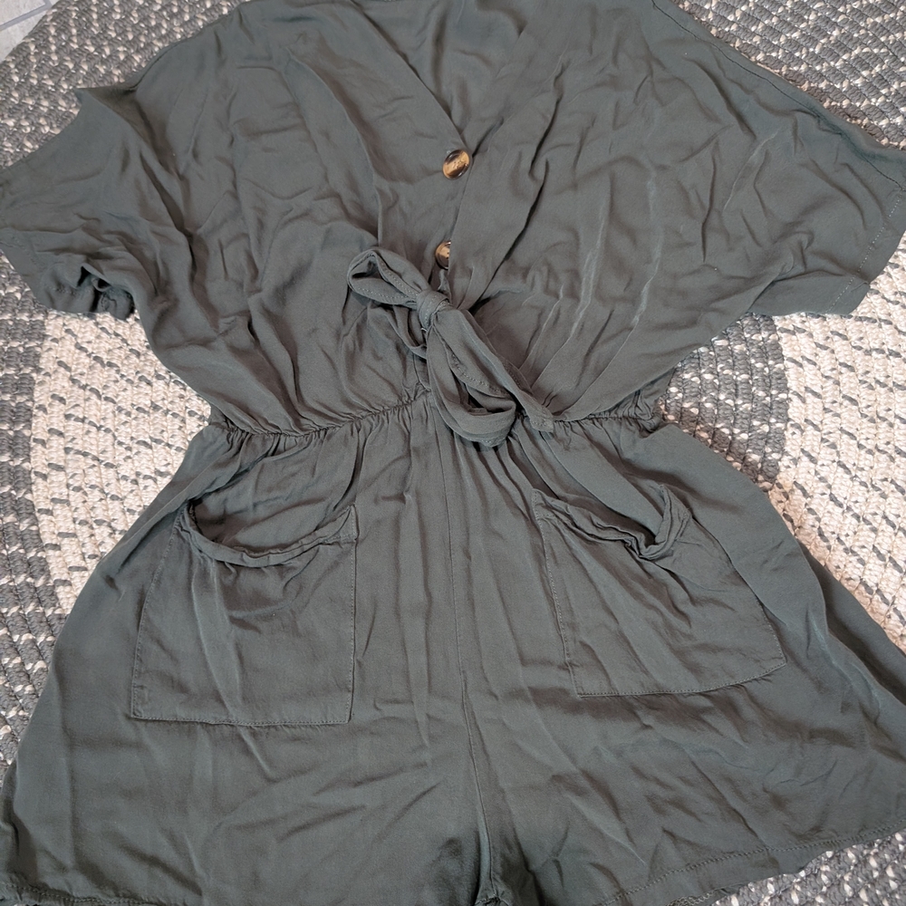 Stylish Green Romper with Button Detail